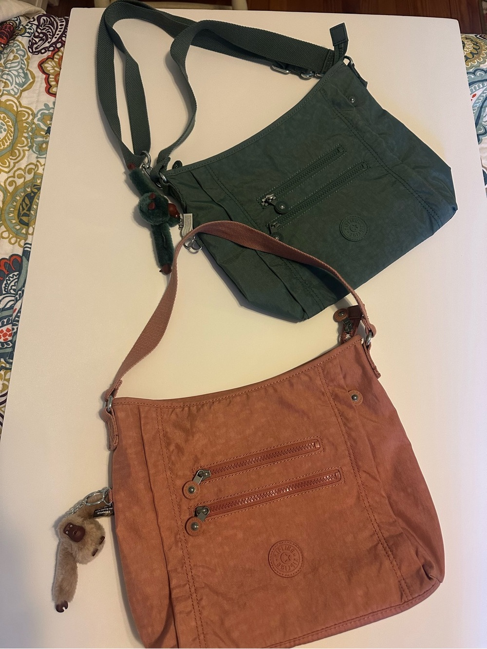 Lot of 2 Kiplings Handbags Green & Pink
